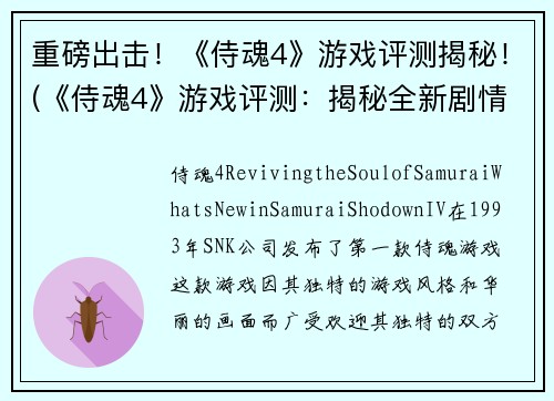 重磅出击！《侍魂4》游戏评测揭秘！(《侍魂4》游戏评测：揭秘全新剧情与玩法！)